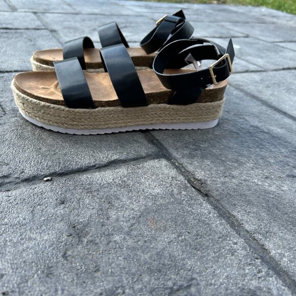 Mudd Black Ankle Strap Sandal - Woven Sole - Picture 2 of 5